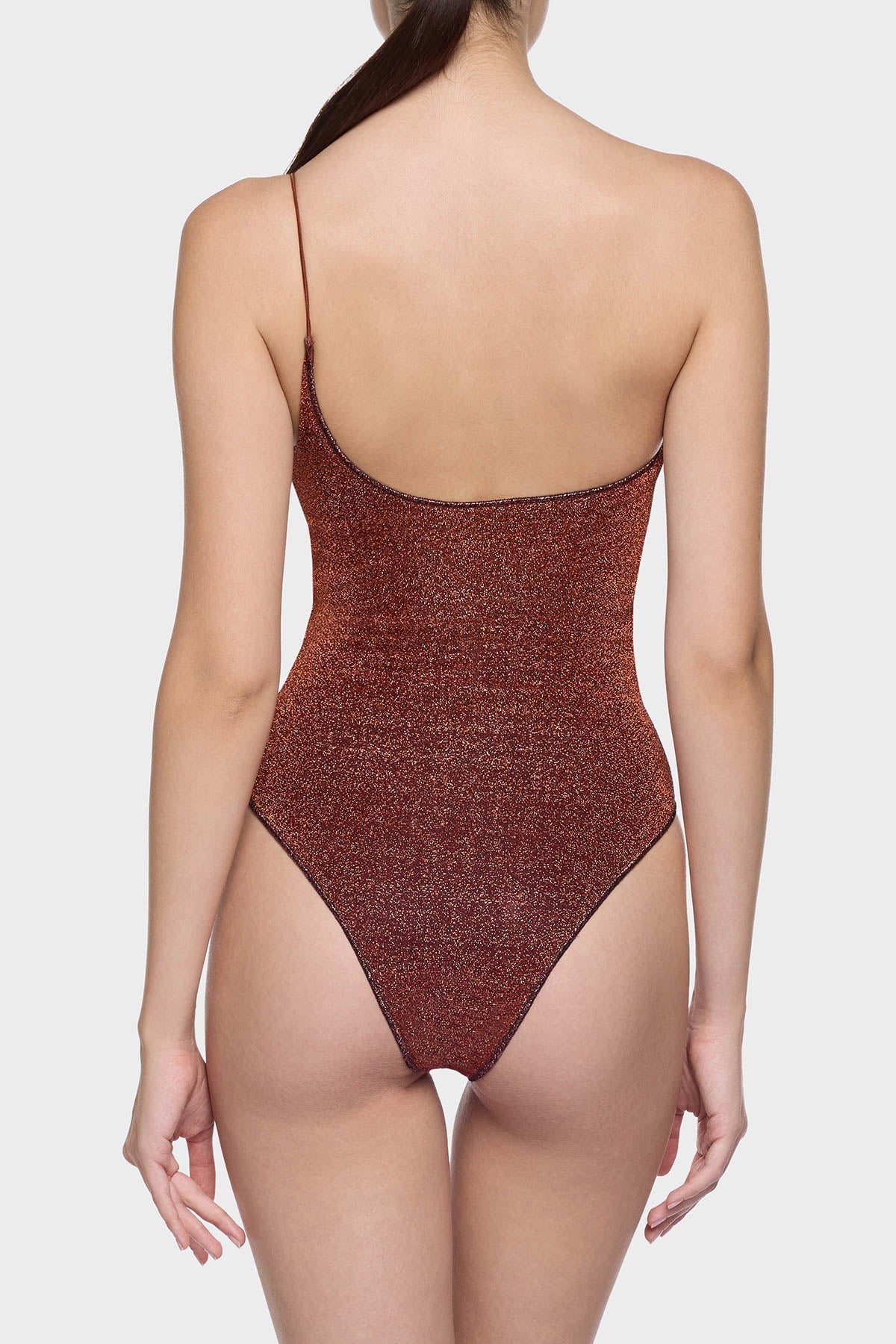 Load image into Gallery viewer, Lumiere Shell One Shoulder Maillot Brown
