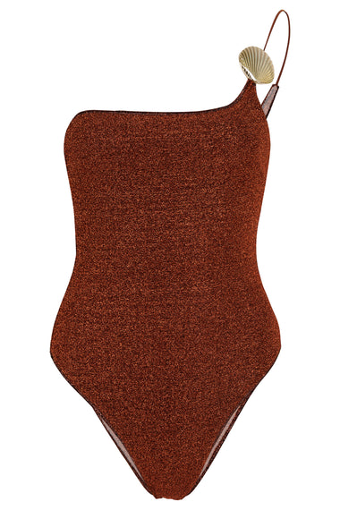 Lumiere Shell One Shoulder Maillot Brown