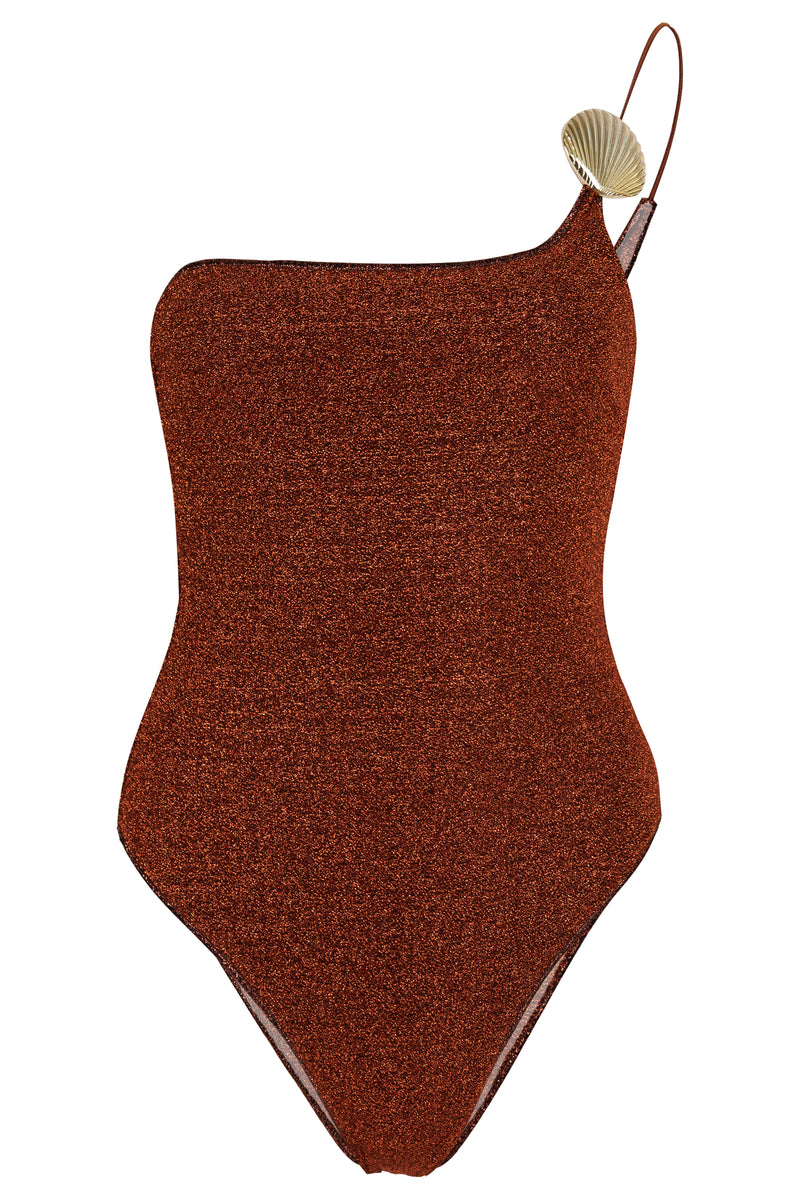 Lumiere Shell One Shoulder Maillot Brown