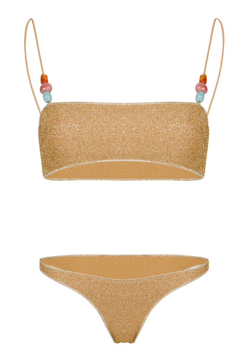 Lumiere Beads Bandeau Bikini Gold