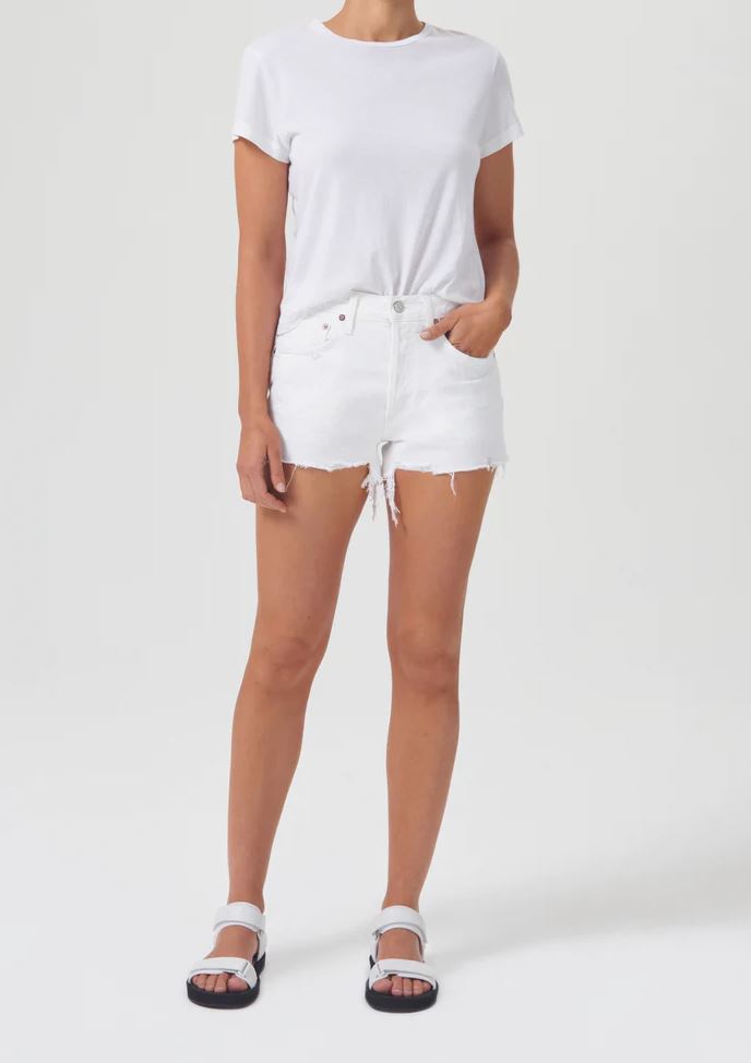 Womens White Ripped Denim Shorts
