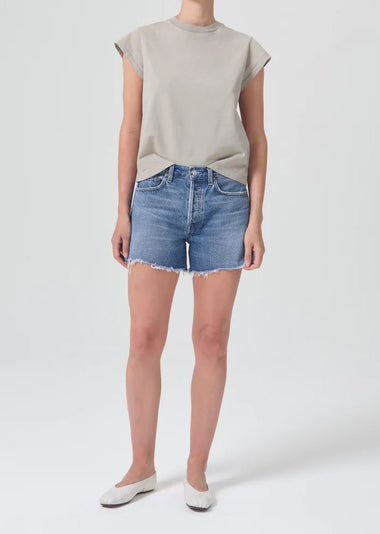 Denim Shorts with Fading and Whiskering
