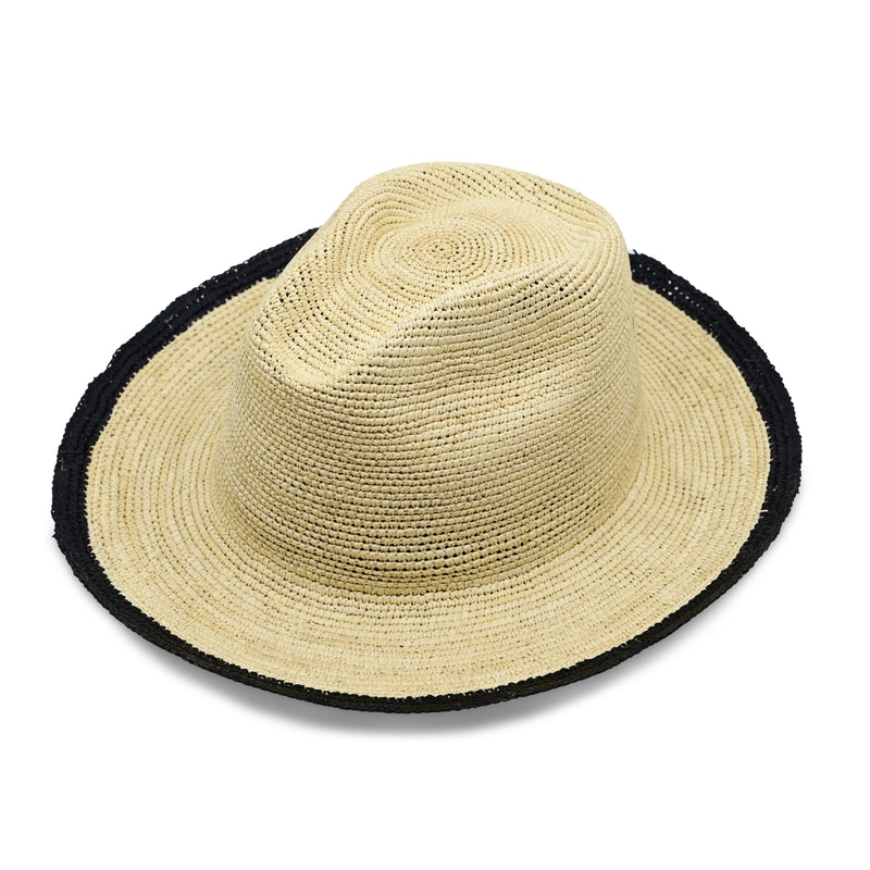 Paya Clasico Packable Mens Natural Hat With Black Trim