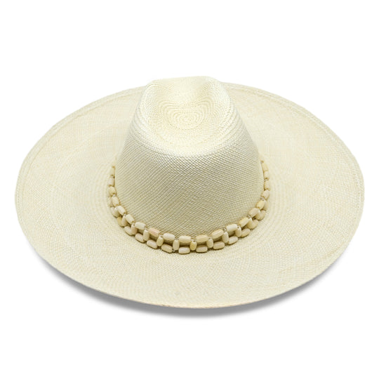 Peoni Clasico Wide Brim Hat Natural With Natural Tagua Beads - Hat