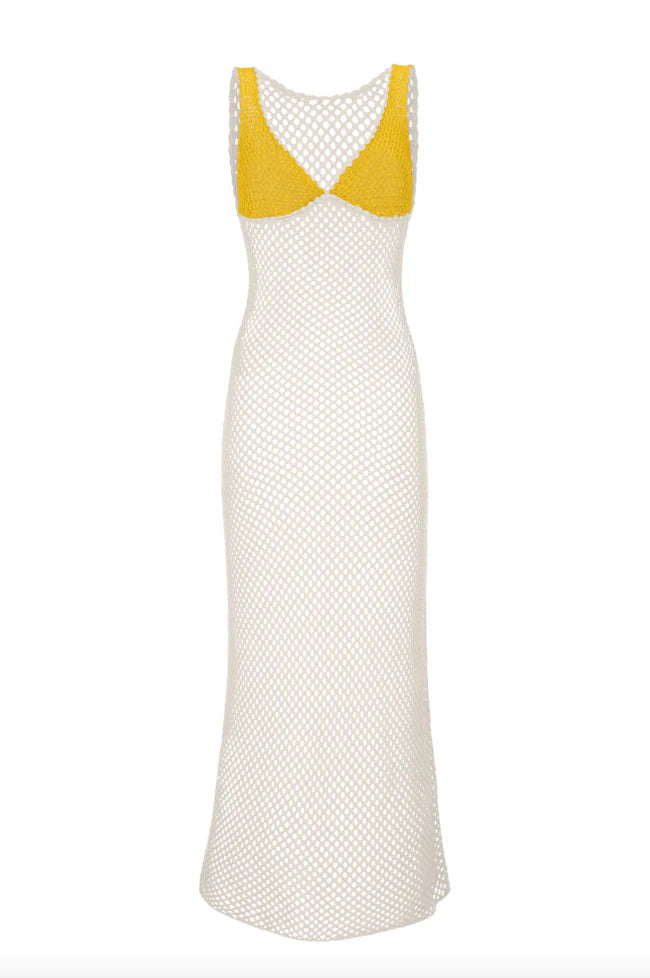 Load image into Gallery viewer, Crochet Colorblock Siren Dress Ecru
