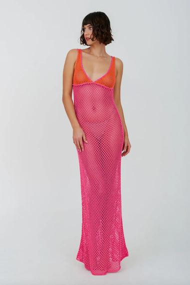 Crochet Colorblock Siren Dress Pink