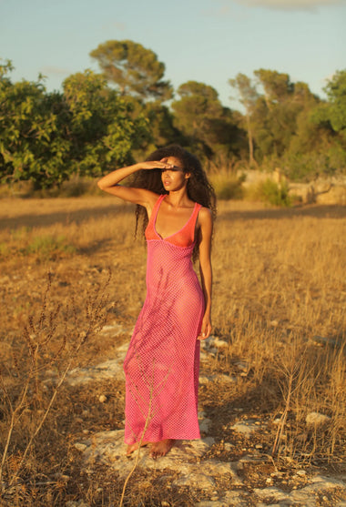 Crochet Colorblock Siren Dress Pink