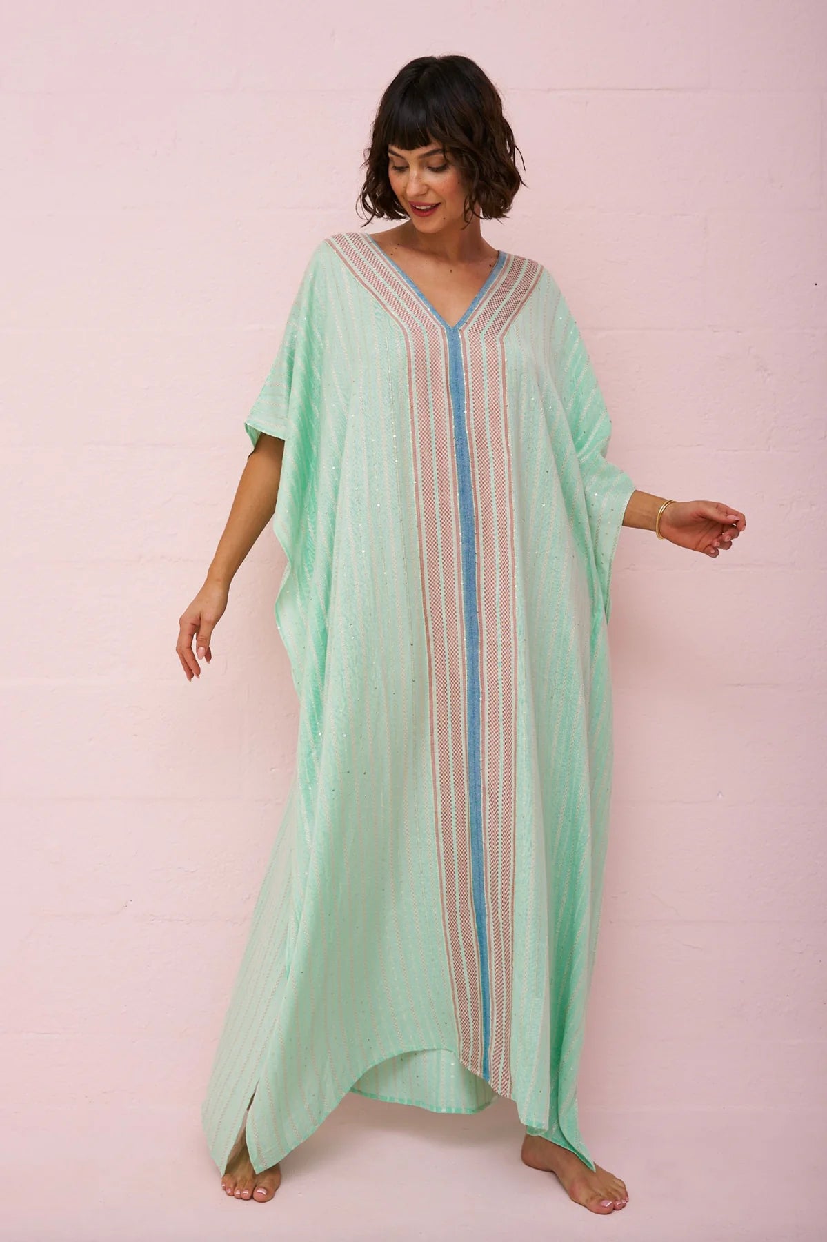 Load image into Gallery viewer, Checkered Sequin Thobe Aqua
