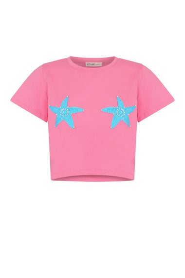 Crochet Motif T-Shirt Pink