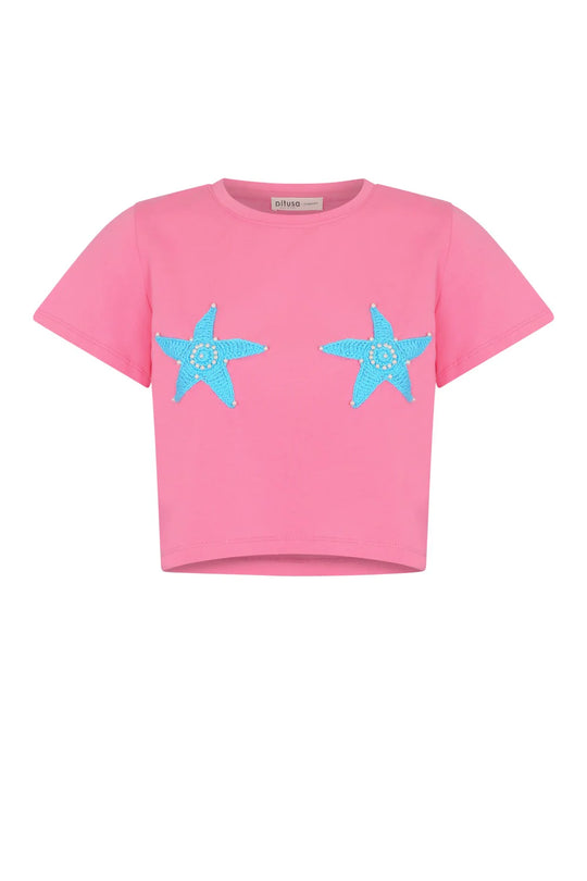 Crochet Motif T-Shirt Pink