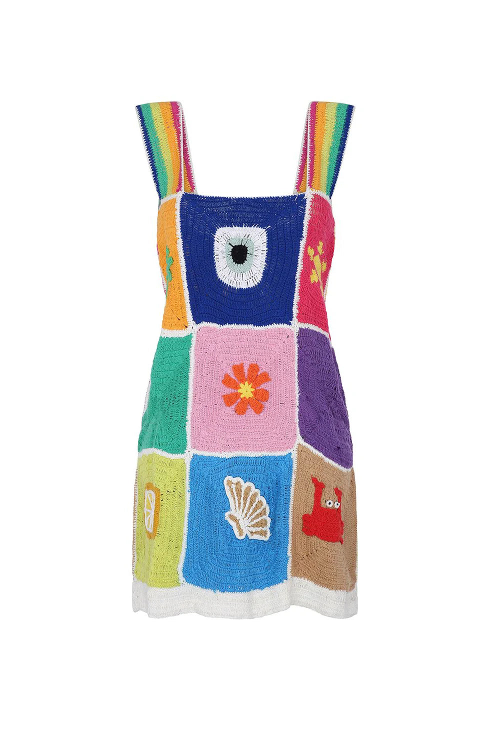 Load image into Gallery viewer, Crochet Patchwork Mini Dress Multicolor
