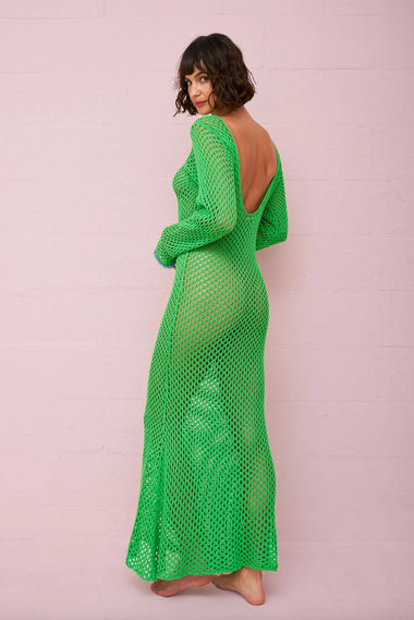 Crochet U-Back Maxi Dress Green