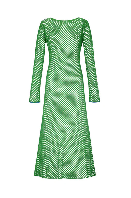 Load image into Gallery viewer, Crochet U-Back Maxi Dress Green
