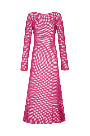 Crochet U-Back Maxi Dress Hot Pink