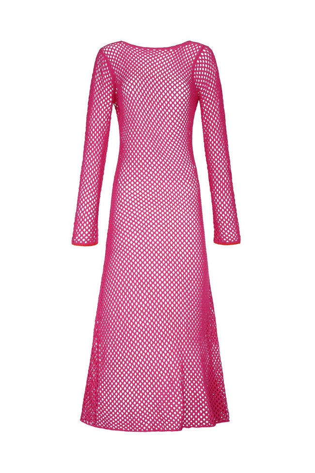 Crochet U-Back Maxi Dress Hot Pink