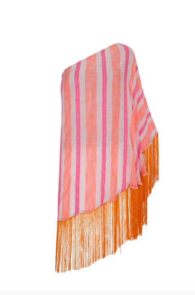 Fringed One Shoulder Kaftan Hot Pink