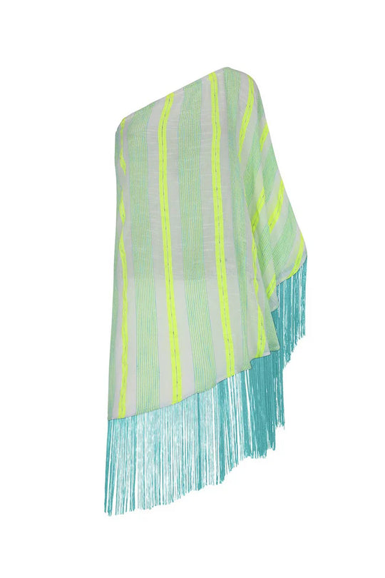 Load image into Gallery viewer, Fringed One Shoulder Kaftan Neon Yellow
