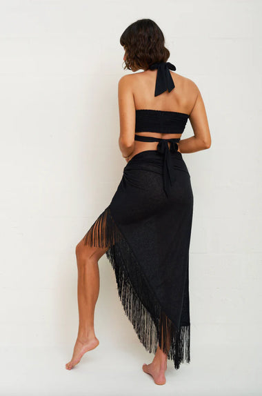 Fringed Sarong Skirt Black