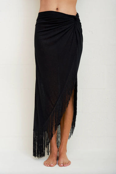 Fringed Sarong Skirt Black