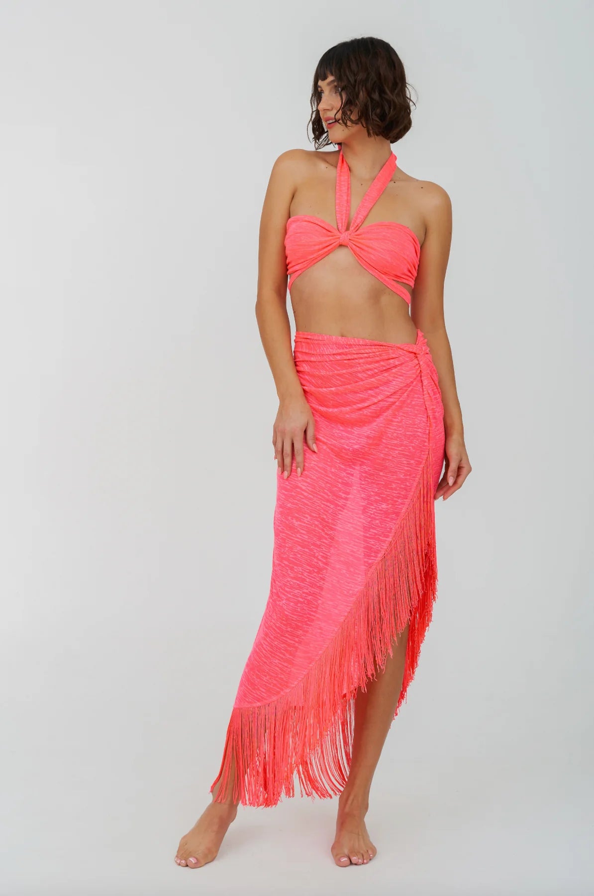 Load image into Gallery viewer, Fringed Sarong Skirt Hot Pink
