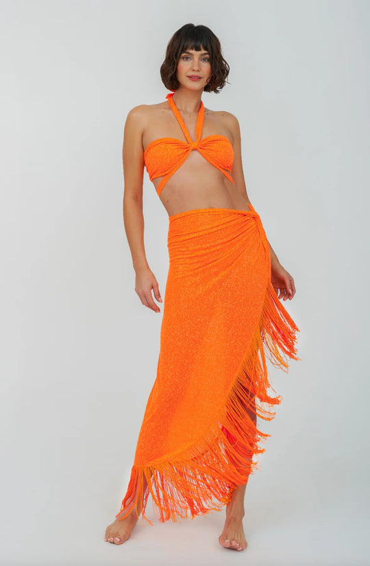 Fringed Sarong Skirt Tangerine