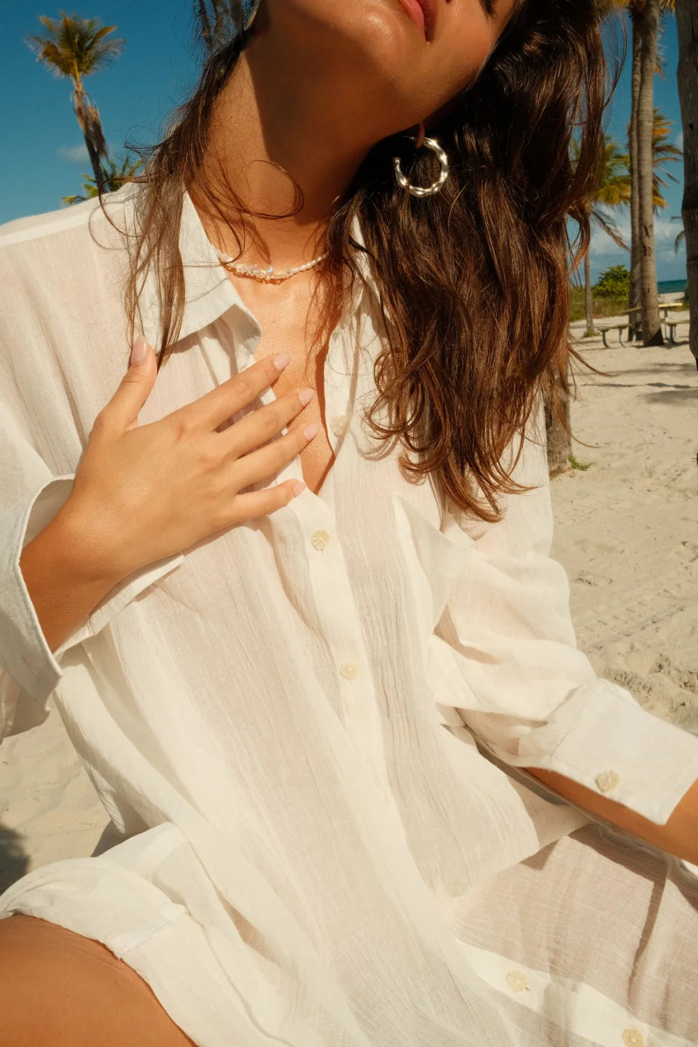 Load image into Gallery viewer, Motif Button Shirt Dress White
