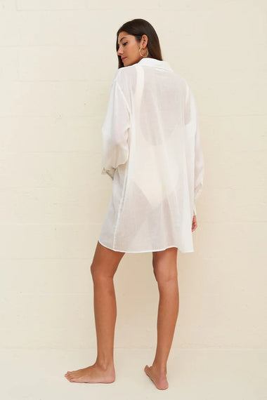 Motif Button Shirt Dress White