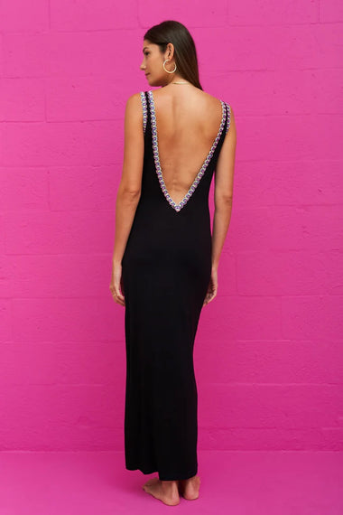 Open V-Back Knit Dress Black