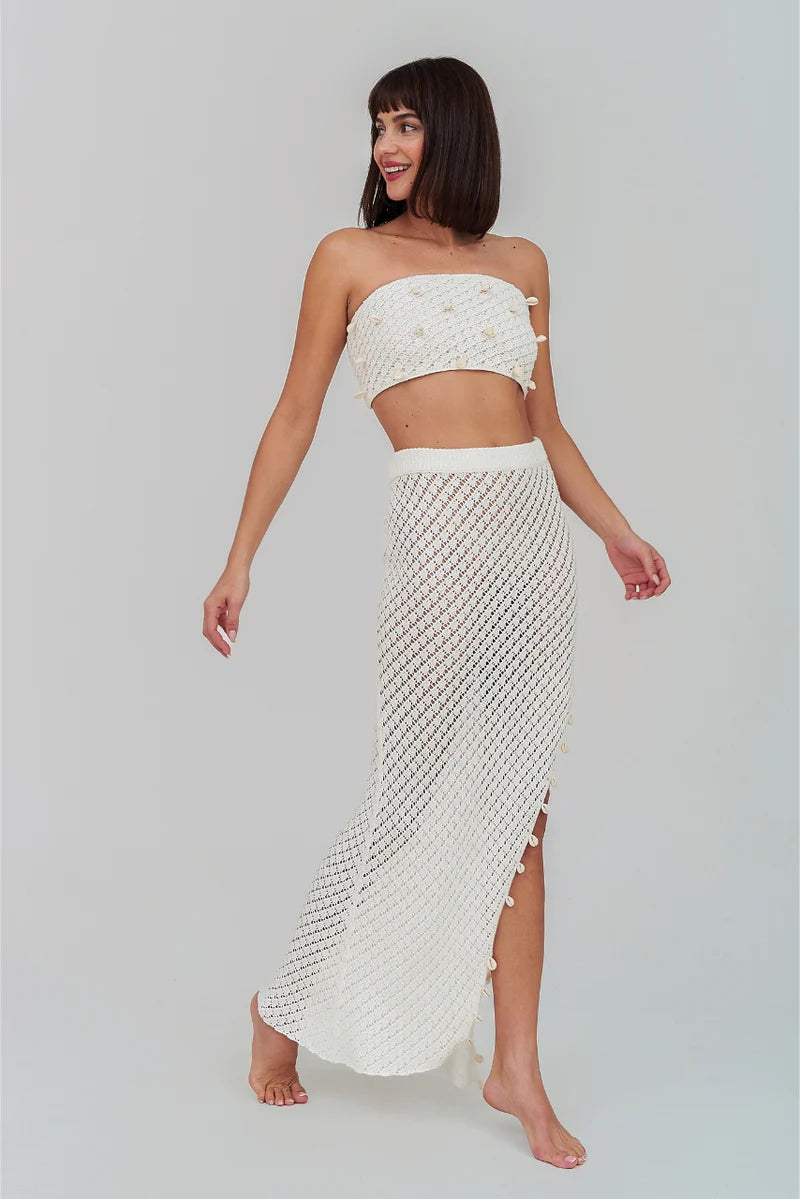 Puka Shell Crochet Top Ecru