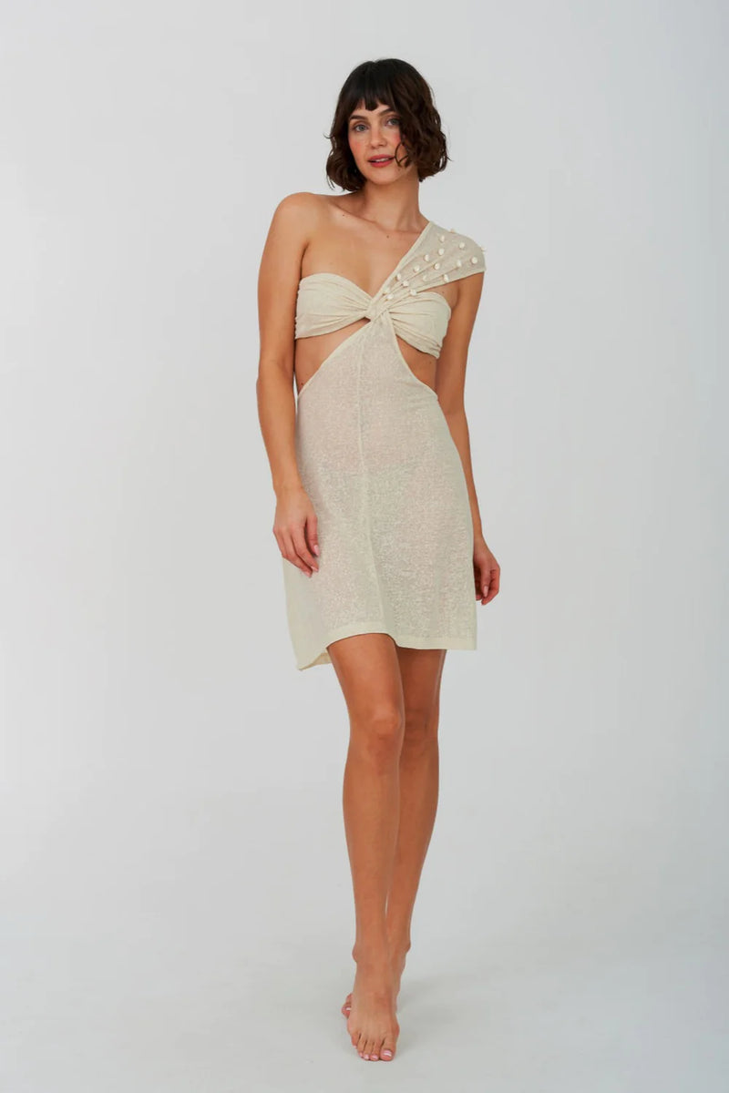 Puka Shell One Shoulder Mini Ecru