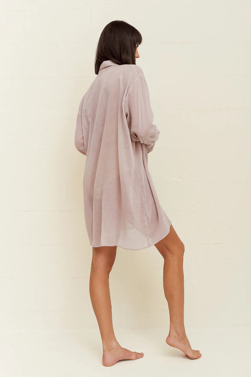 Load image into Gallery viewer, Puka Shell Shirt Dress Mauve - Dress
