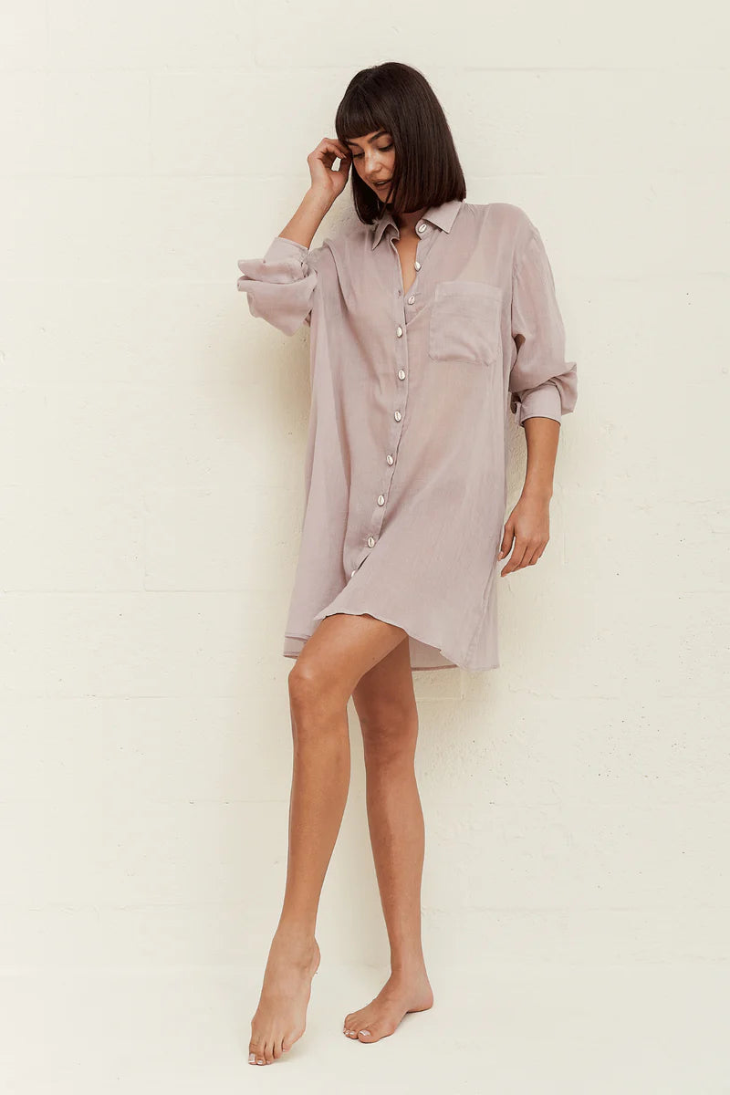Load image into Gallery viewer, Puka Shell Shirt Dress Mauve - Dress
