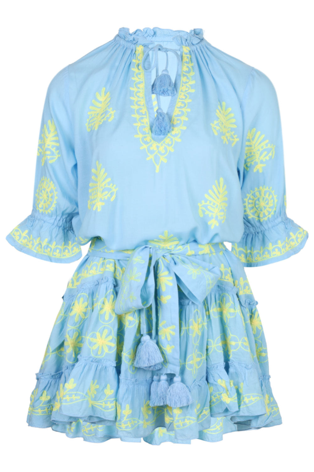 Load image into Gallery viewer, Sia Cornflower/Yellow Mini Dress
