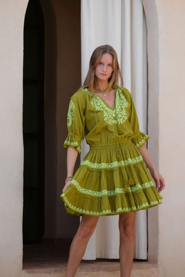 Amante Khaki Lime Mini Dress - Dress