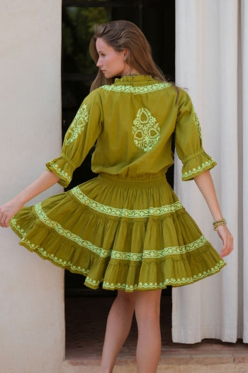 Load image into Gallery viewer, Amante Khaki Lime Mini Dress - Dress
