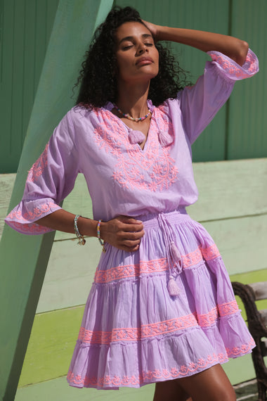 Amar Lilac Neon Peach Mini Dress - Dress