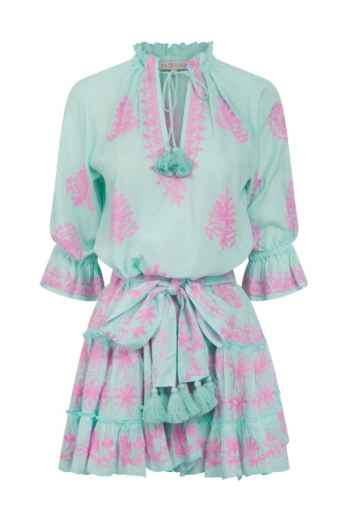Load image into Gallery viewer, Sia Mint/Pink Mini Dress
