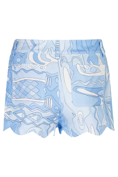 Angoli Print Scallop Trim Shorts Pale Blue