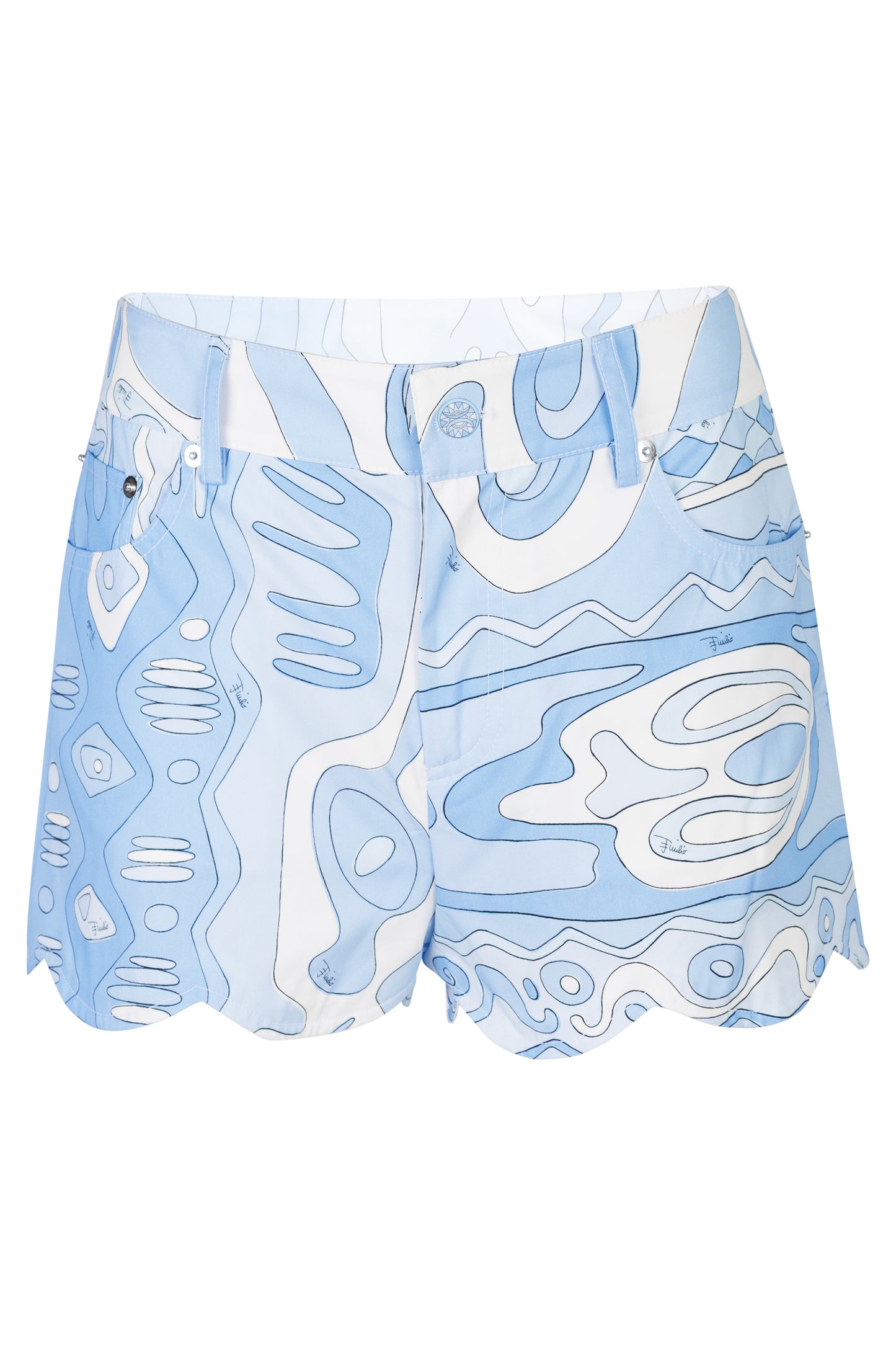 Load image into Gallery viewer, Angoli Print Scallop Trim Shorts Pale Blue
