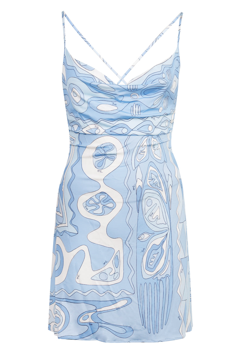 Angoli Print Short Dress Pale Blue