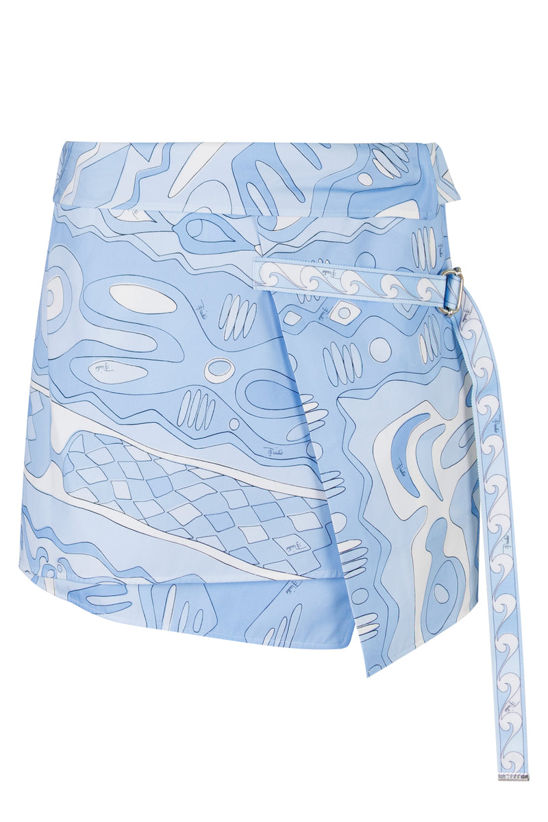Angoli Print Wrap Skirt Pale Blue