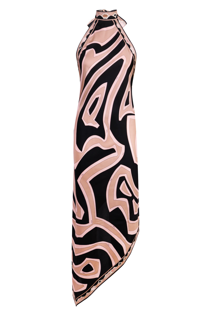 Labirinto Print Silk Dress with Halter Neckline Nude