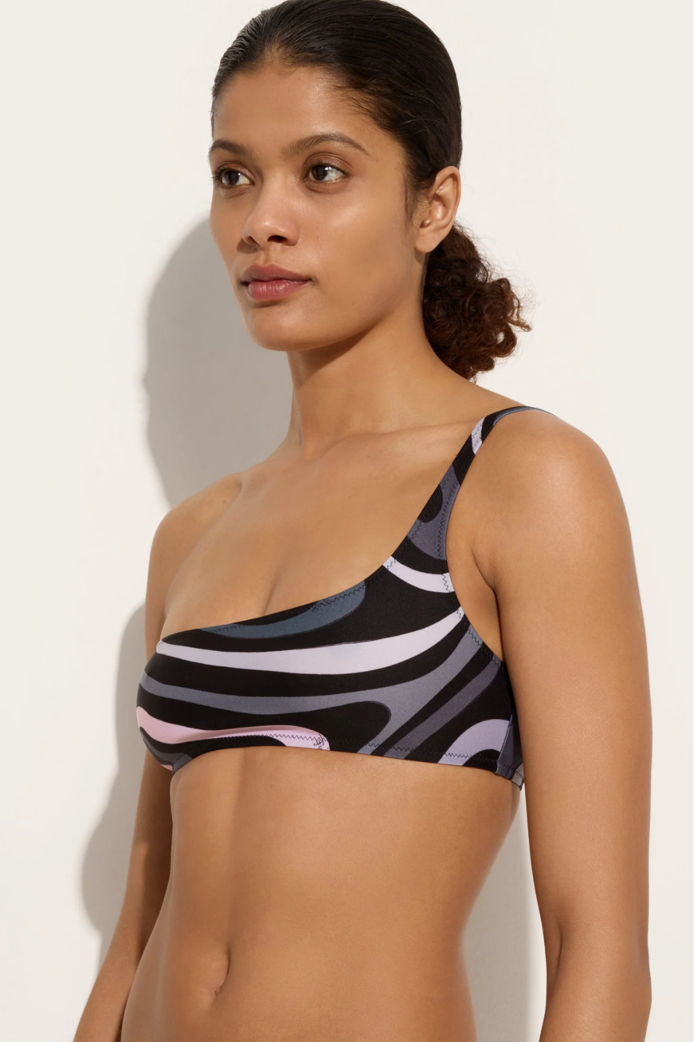 Load image into Gallery viewer, Marmo Print Asymmetrical Bikini Top Black Pink
