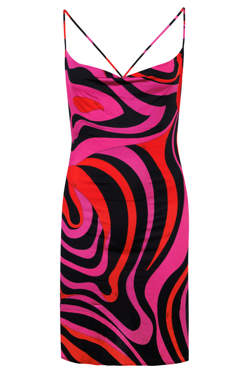 Marmo Print Short Dress Fuchsia/Black