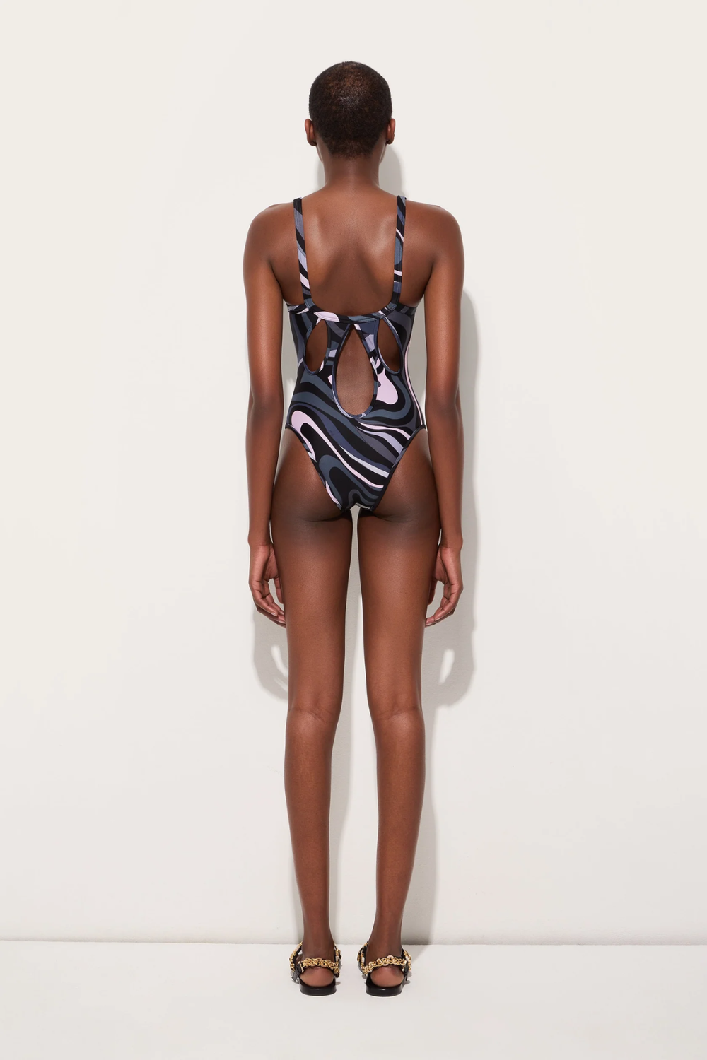 Load image into Gallery viewer, Marmo Print Swimsuit Black Pink
