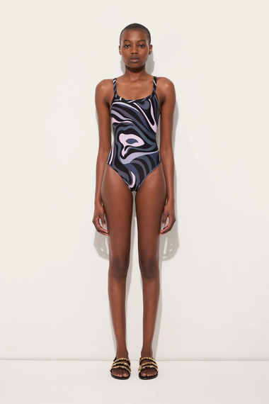 Marmo Print Swimsuit Black Pink