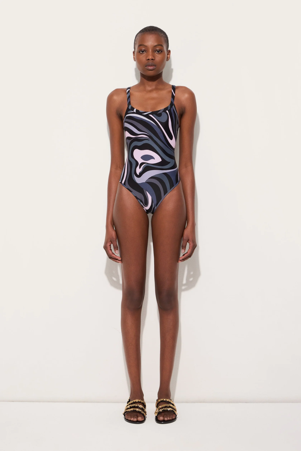 Load image into Gallery viewer, Marmo Print Swimsuit Black Pink
