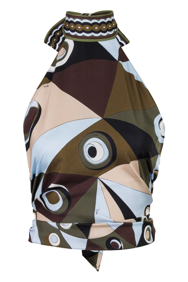 Occhi Print Halter Top Khaki Blue
