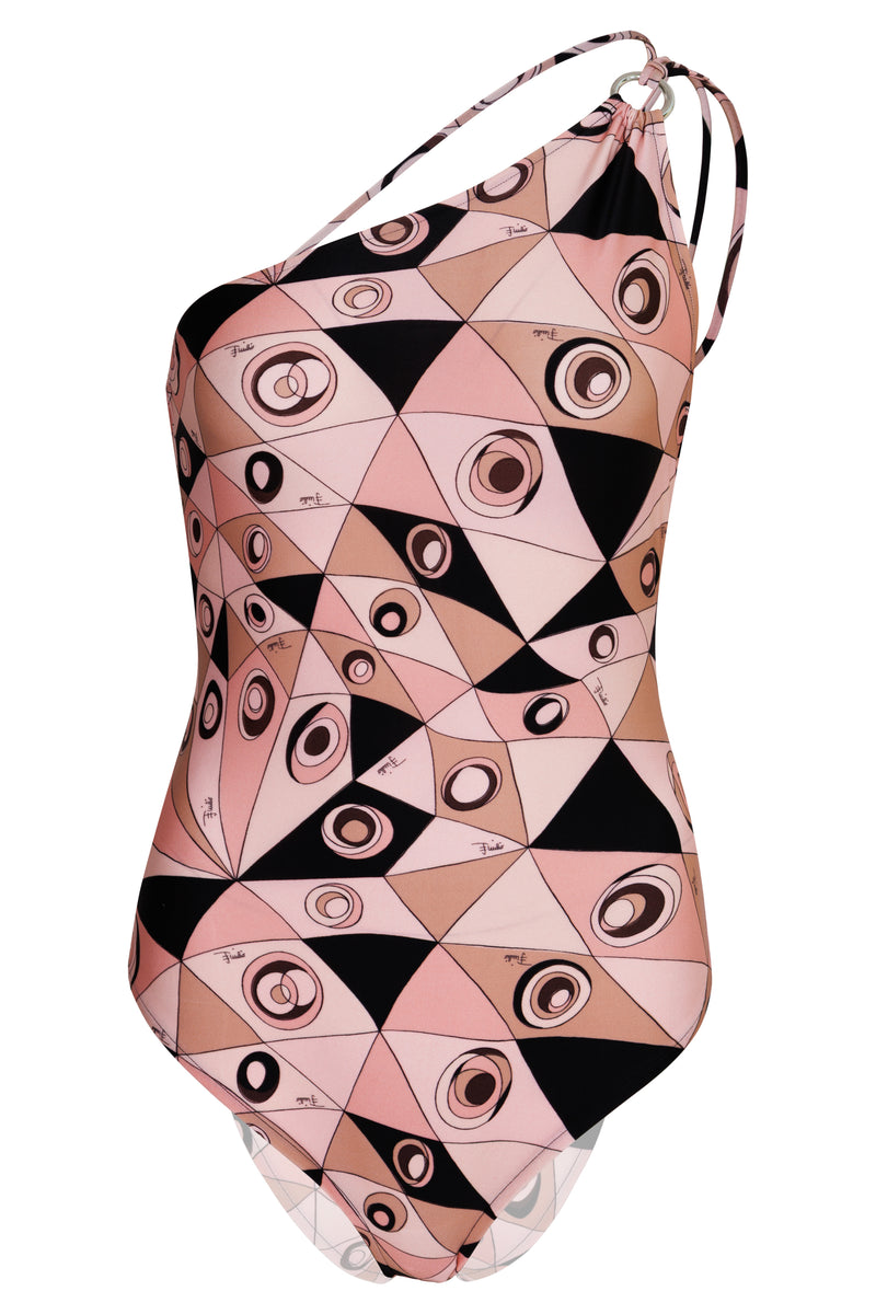 Occhi Print One-Shoulder Swimsuit Nude