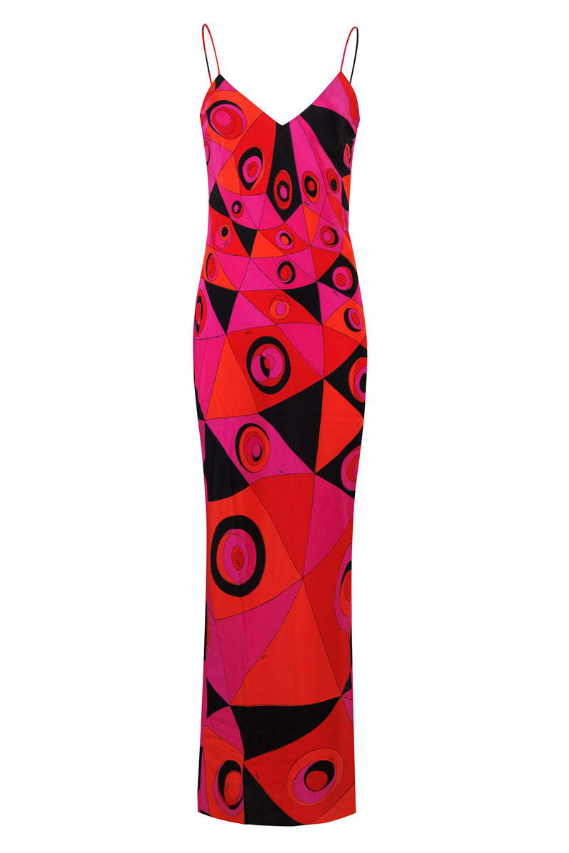 Occhi Print Silk Dress Fuchsia/Black